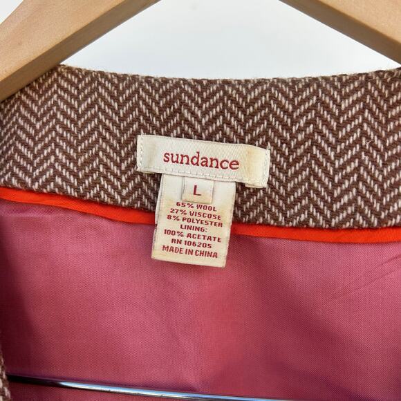 Sundance Herringbone Pink Brown Vest Wool Button Front Large - Picture 3 of 5